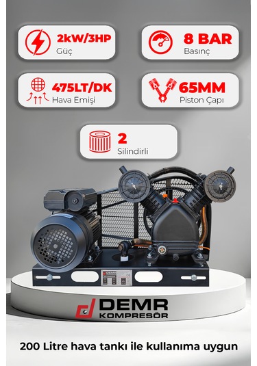 Kompresör Kafası 3 Hp Çift Piston 8 Bar Kafa Grubu Id2065b