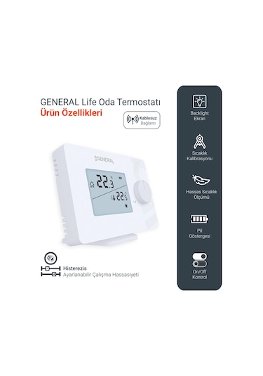 General Mitra 260S RF Kablosuz Oda Termostatı Beyaz