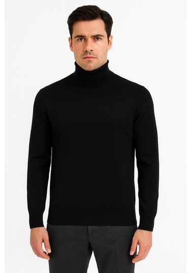 Huffa Erkek Slim Fit Boğazlı Erkek Triko-7430 Siyah