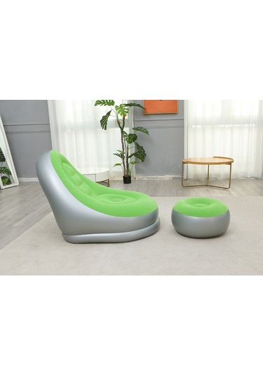 Ikkb Şişme Tembel Koltuk Pedal İle İki Parçalı Taşınabilir Dış Mekan Mobilya Ayak Pompalı Yeşil Yeşil