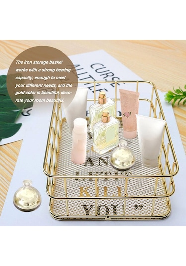 Gül Altın 24.5 16.5cm S/l Boyutu Depolama Sepeti Altın Demir Depolama Sepeti Çok Fonksiy Tel Örgü Masaüstü Depolama Sepet 56702251