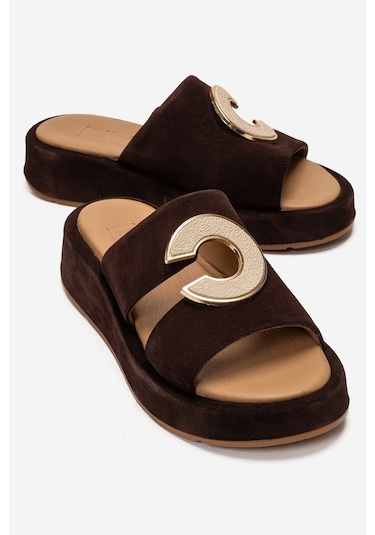 Luvishoes Blaze Kahverengi Süet Hakiki Deri Kadın Terlik