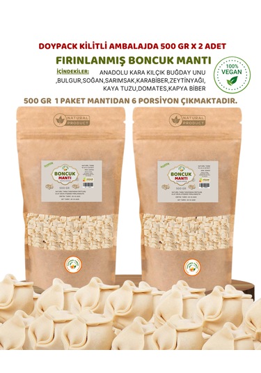 Naturel Fırınlanmış Vegan Boncuk Mantı 500 Gr X 2 Adet