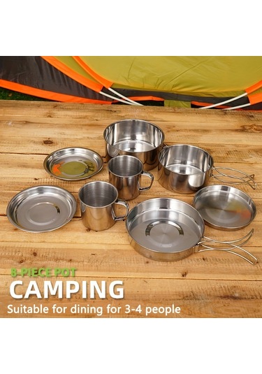 Tcherchi Açık Hava Saksıları Yürüyüş ve Kamp Malzemeleri, Portatif Kombinasyon Seti 8 Parça Gri