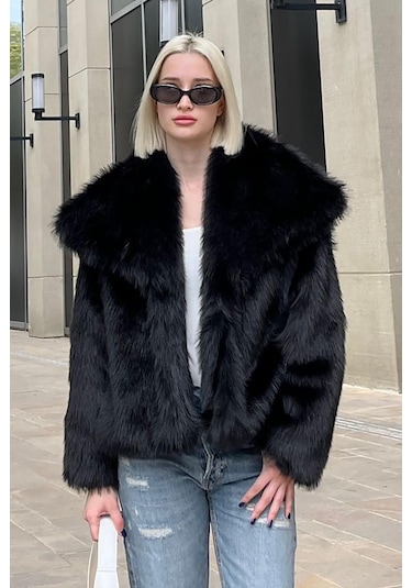 Madmext Siyah Yumuşak Dokulu Kadın Kürk Mont Mg2204 Siyah