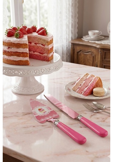 Rooc Cupcake Ve Kalp Desenli Pembe 2 Parça Pasta Servis Seti Renkli