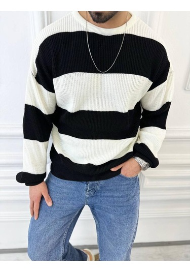 Kazak Oversize Tüylenmez Naturel Pamuk Örme Triko Kazak Siyah