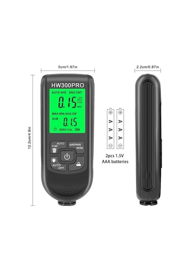 Hw-300pro Oto Boya Kalınlık Ölçer Fe Nfe 2000µm + 2 Fonksiyonlu Bardak Tutucu