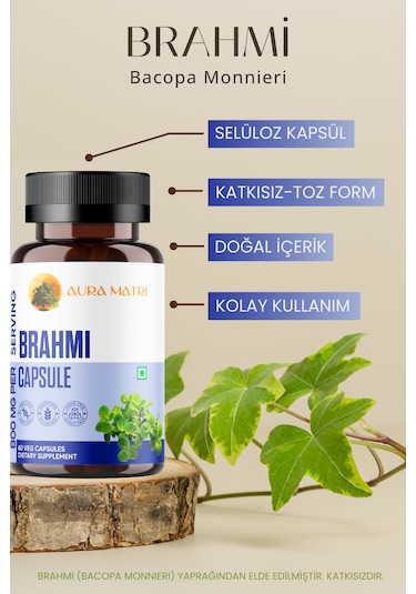 Gotu Kola, Brahmi Bacopa Monnieri, Katkısız 400 Mg,60 Kapsül