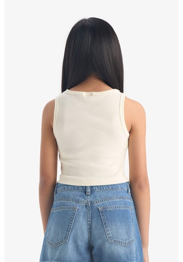 Defacto Kız Çocuk Bisiklet Yaka Baskılı Crop Atlet C4717a825smer99 Ekru