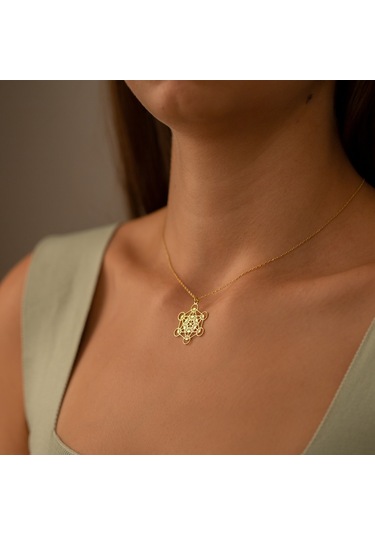 Dkmn Gümüş  Metatron Sembolü Altıgen Biçimli 925 Ayar Kadın Gümüş Kolye