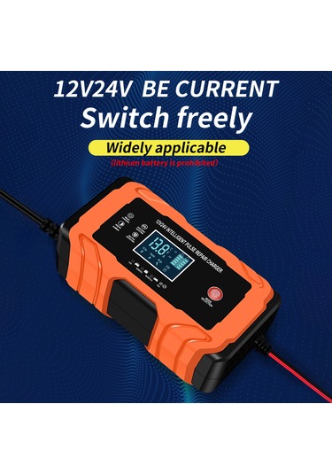 Neevoyu Turuncu 12v10a/24v5a Akıllı Akü Şarj Cihazı, Dijital Ekran, Sıcaklık Algılama, Onarım Fonksiyonu, Avrupa Şarjı, Otomobil-motosiklet Uyumlu