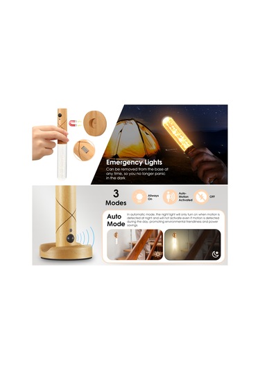 Xindoker Ahşap Usb Şarjlı Hareket Sensörlü Led Işık - 3 Renk Ayarı 3000-6000k - Dolap/entrance Gece Lambası - 2 Adet Açık Kahverengi Kabarcık Desen Açık Kahverengi