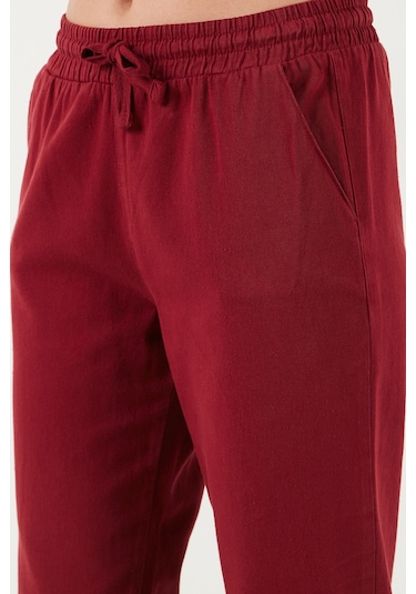 Lela Pamuklu Normal Bel Regular Fit Düz Paça Bayan Pantolon 668Yp42282S4 Bordo