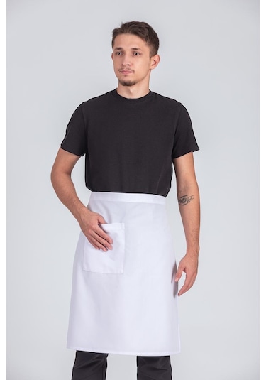 Erkek Belden Bağlamalı Barista Şef Mutfak Önlüğü Beyaz