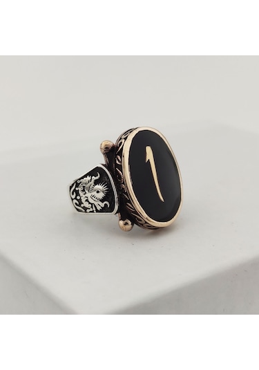 Fkgümüş 925 Ayar Gümüş Osmanlı Devlet Armalı Elif Erkek Yüzük