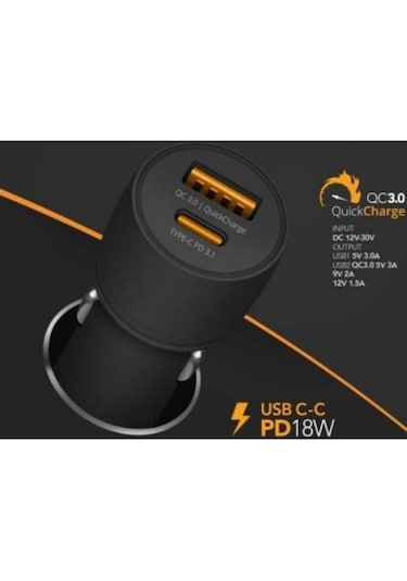Powerway Cc36 Araç Hızlı Şarj 18W Çakmaklık Qc 3.0A Usb - Type C
