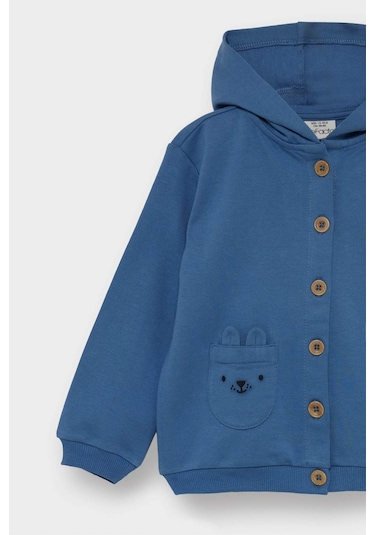 Defacto Erkek Bebek 3lü Takım Kapüşonlu Düğmeli Hırka Baskılı Uzun Kollu Tişört Çizgili Alt F2210a525aube88 Mavi