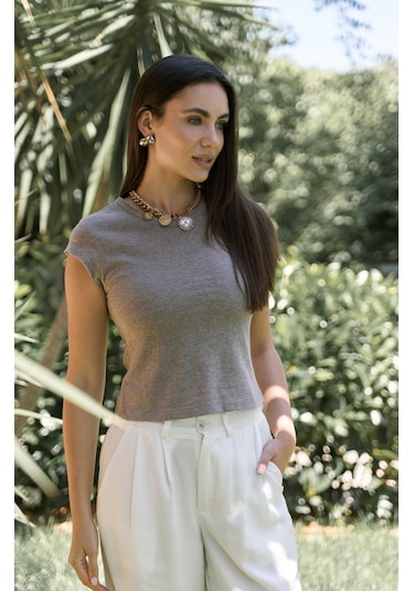 Bohemai Kensal Dar Kesim Vizon T-shirt Vizon