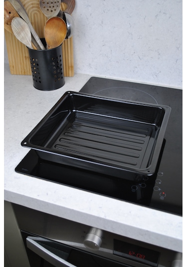 1 Adet Siyah Kare Emaye Fırın Tepsisi Yanmaz Yapışmaz Tepsi 26x30 Siyah