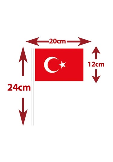 10 Ad. Çubuklu Kağıt Türk Bayrağı Çıtalı Sopalı Ayyıldız Baskılı