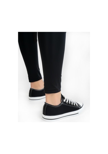 Keten Günlük Unisex Spor Ayakkabı Siyah Beyaz Siyah