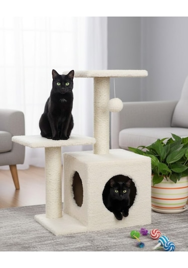 Reyo Pet Çift Basamaklı Yuvalı Kedi Tırmalaması Krem