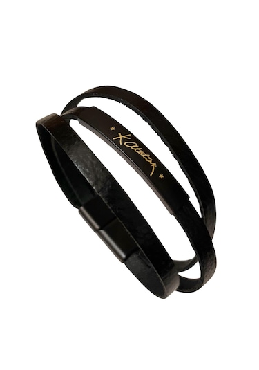 Kemal Atatürk Yazılı %100 Deri 3lü Erkek Bileklik Set 21 Cm Türk