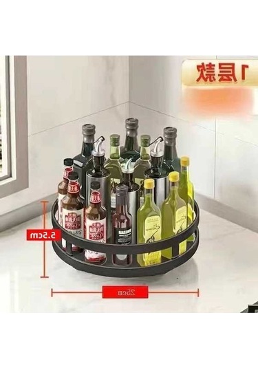 Pazly Mutfak Tezgah Üstü Depolama Döndürülebilir Düzenleme Baharat Rafı Tek Siyah, Modern Tasarım Siyah