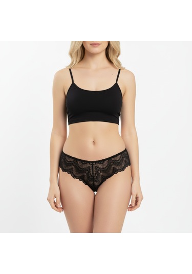Kadın Dantelli Slip Külot Bb2045 Siyah