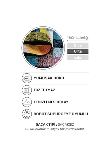 Colora Halı Koleksiyonu Yumuşak Renkli Kare Halı, Tozumaz, Modern Tasarım Ve Kolay Temizlik Multi 1