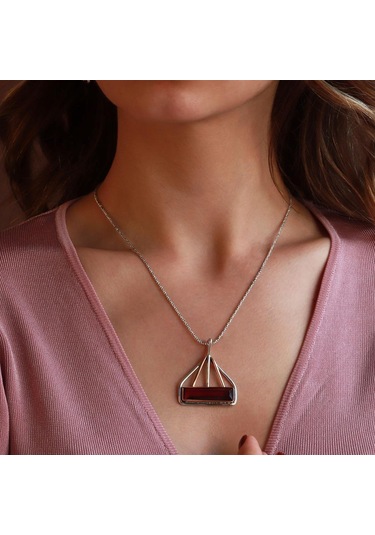 Lal Taşlı El İşli Otantik 925 Ayar Gümüş Kolye Gümüş