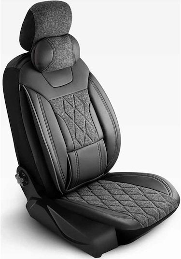 Panda Marmaris Serisi Keten Kumaş Oto Koltuk Kılıfı - Siyah - Gri