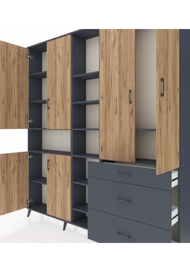 Arges Dolap 13 Raflı 3 Çekmeceli 6 Kapaklı 220x30x243 Antrasit-çam/antrasit Atlas Çam/antrasıt