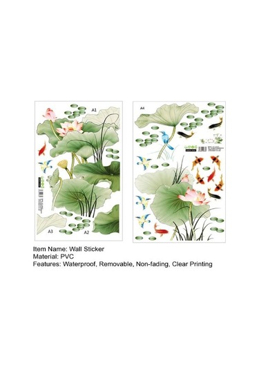 2 Adet/takım Duvar Sticker Çin Tarzı Su Geçirmez Kendinden Yapışkanlı Lotus Sazan Uçan Kuşlar Arka Plan Etiket Yatak Odası Dekoru Diğer