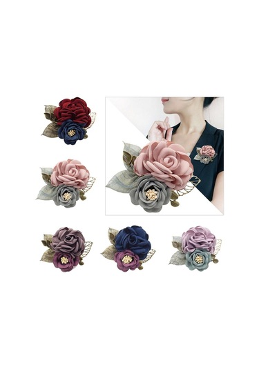 Homyl Kore Tarzı Gül Çiçek Şal Broş Pin Damat Gelin Korsaj Pembe-sandık Çok Renkli