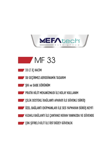 Mefatech Mf33 Motosiklet Çantası 33 Lt. Motosiklet Arka Çanta Siyah N11.195