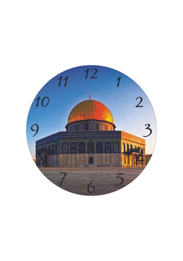 Mescidi Aksa Mabedimiz Çap 30cm Sessiz Akar Bombeli Gerçek Cam Duvar Saati Siyah