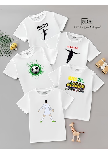 Cda Futbol Çeşit 5li Çocuk Tshirt Beyaz