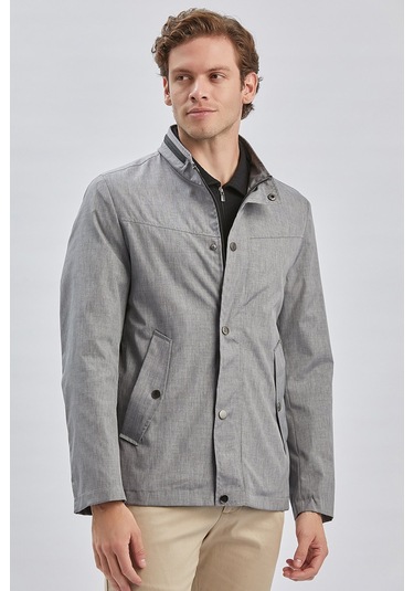 Gri Dik Yaka Yarım Astar Comfort Fit Rahat Kesim Casual Mont 1007240150-Gri