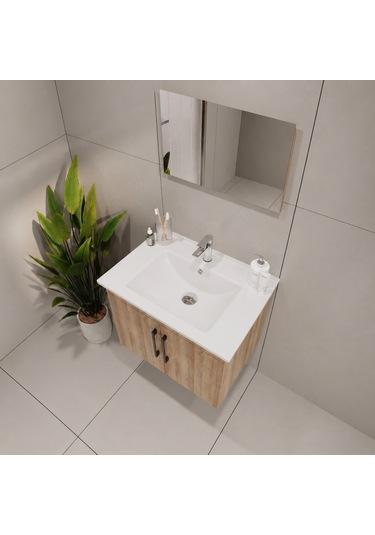 Creavit D20 Banyo Dolabı Seti Çekmeceli 80 Cm Everest Kahverengi