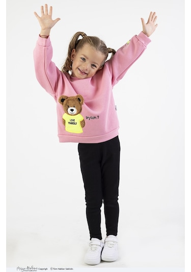 Kız Çocuk Orta Kalınlıkta Baskılı Örme Basic Taytlı Alt Üst Takımı 001