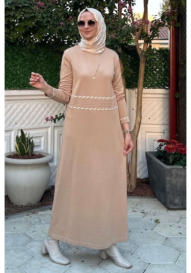 Rabia Şamlı Samanyolu Bej Triko Elbise Normal