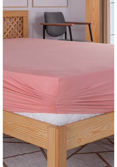 Penye-likralı Lastikli Çarşaf, 100 200 Tek Kişilik %100 Pamuk-elastan Örme Kumaş, 200 Gr/m²v Somon