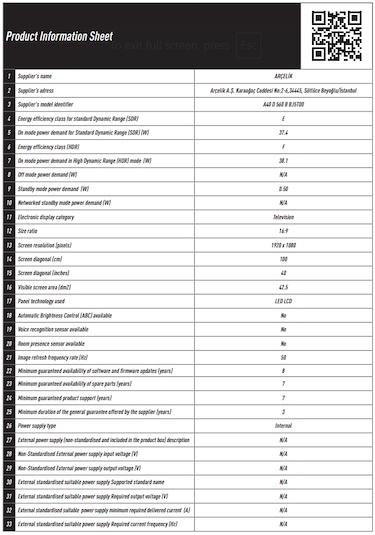 Arçelik 5 Serisi A40 D 560 B 40" Full HD LED TV