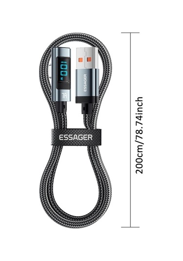 Pazly Esger 2m Dirsek 7a 100w Usb-a Tip-c Şarj Kablosu, Ergonomik, Dijital Ekran, Hızlı Şarj