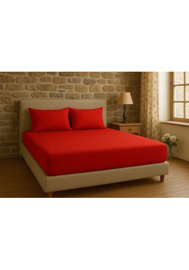 Shules Collection Buldan Keteni Kırmızı Çift Kişilik Çarşaf+yastık Seti %100 Pamuk Kırmızı