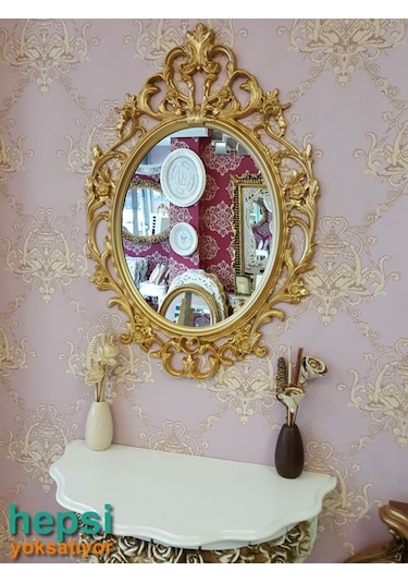 Vintage Taç Model Altın Renk Dekoratif Ayna Altın