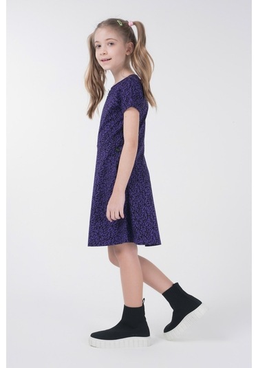 Brz Kids Metraj Baskılı Kısa Kollu Kız Çocuk Elbise Lila