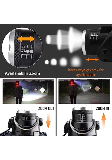 Cata 5 W 3 Modlu Şarjlı Dimlenebilir Poyraz Kafa Lambası -ct-9123 Siyah